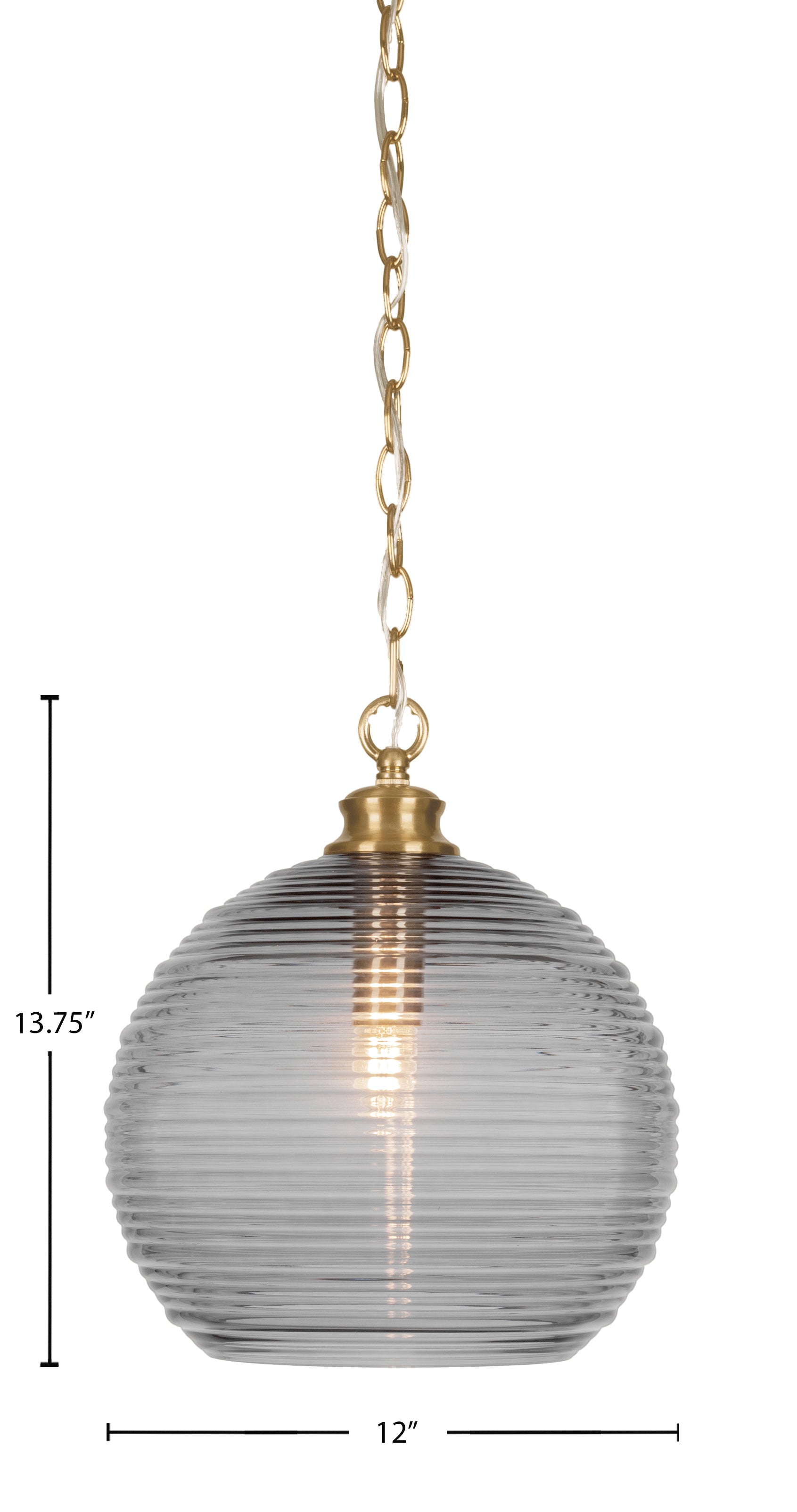 Malena One Light Pendant in New Age Brass with 12" Smoke Ribbed Shade