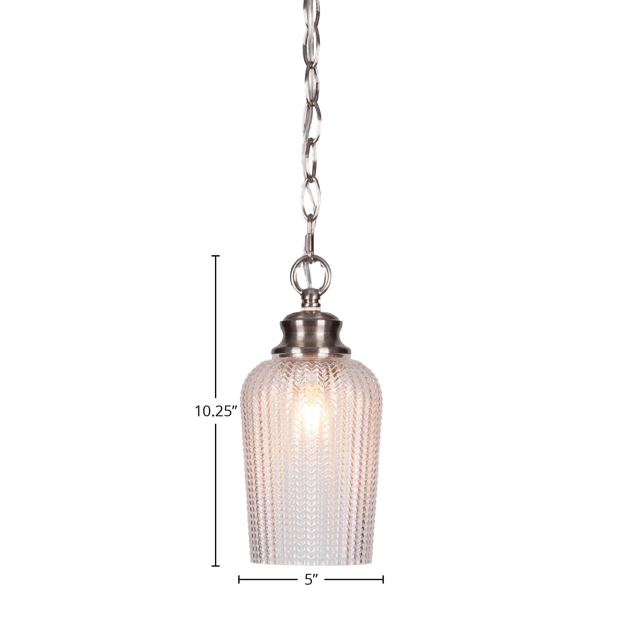 Cordova One Light Pendant in Brushed Nickel with 5" Clear Textured Shade