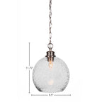 Kimbro One Light Pendant in Brushed Nickel with 9.5" Smoke Bubble Shade