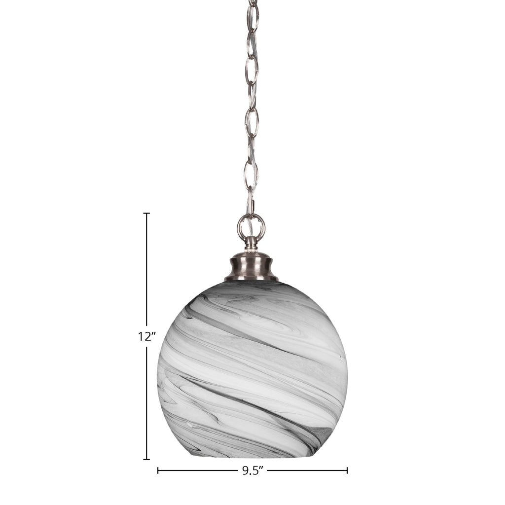 Kimbro One Light Pendant in Brushed Nickel with 9.5" Onyx Swirl Shade