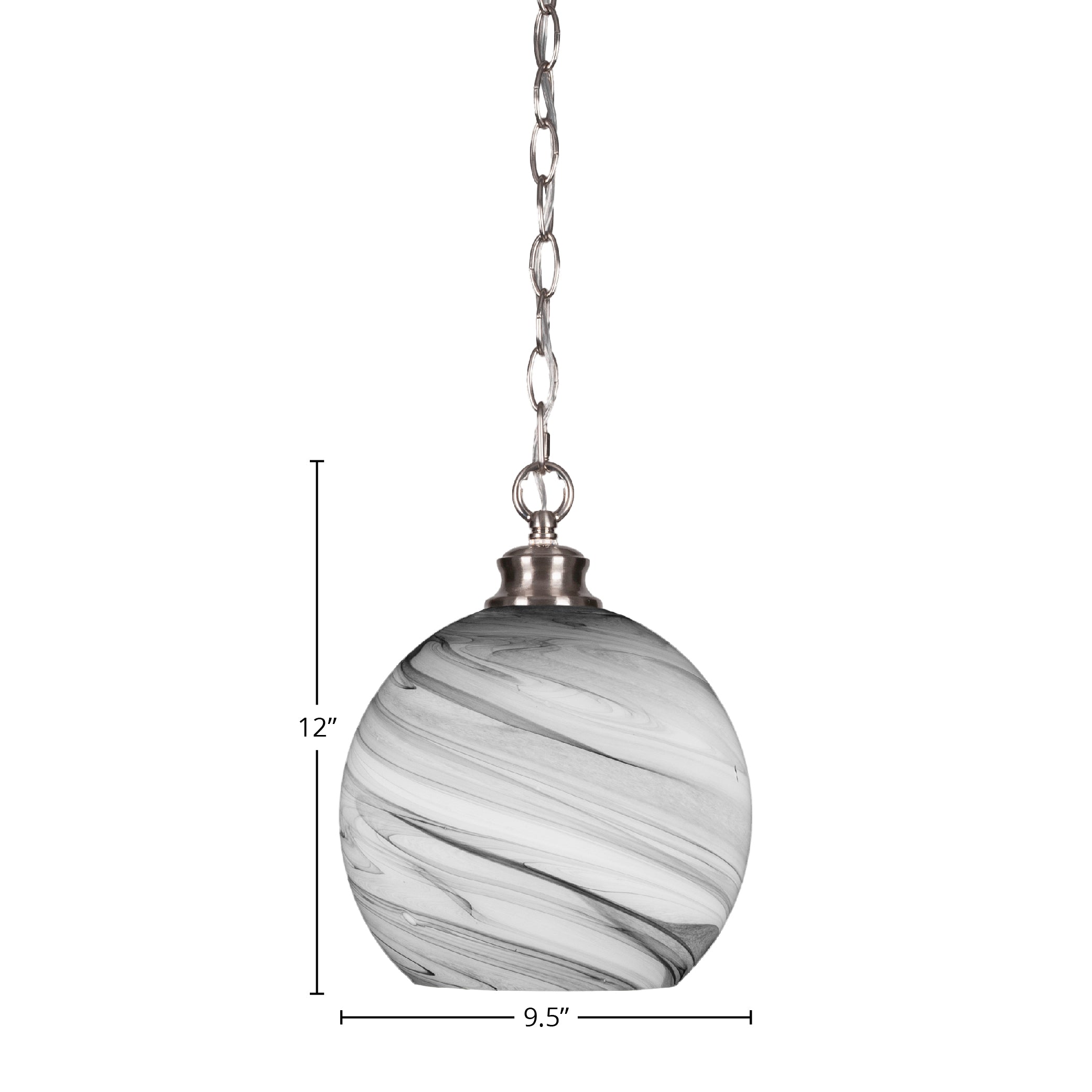Kimbro One Light Pendant in Brushed Nickel with 9.5" Onyx Swirl Shade