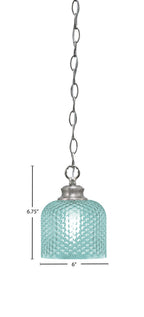 Zola One Light Pendant in Brushed Nickel with 6" Turquoise Textured Shade