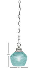 Zola One Light Pendant in Brushed Nickel with 6" Turquoise Textured Shade