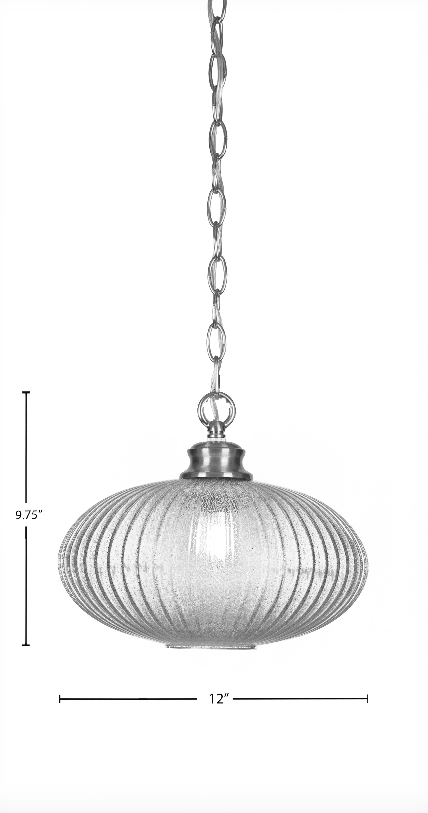 Carina One Light Pendant in Brushed Nickel with 12" Micro Bubble Ribbed Shade