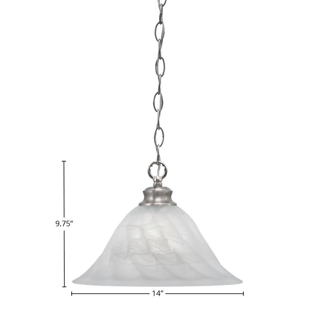Chain One Light Pendant in Brushed Nickel with 14" White Alabaster Swirl Shade