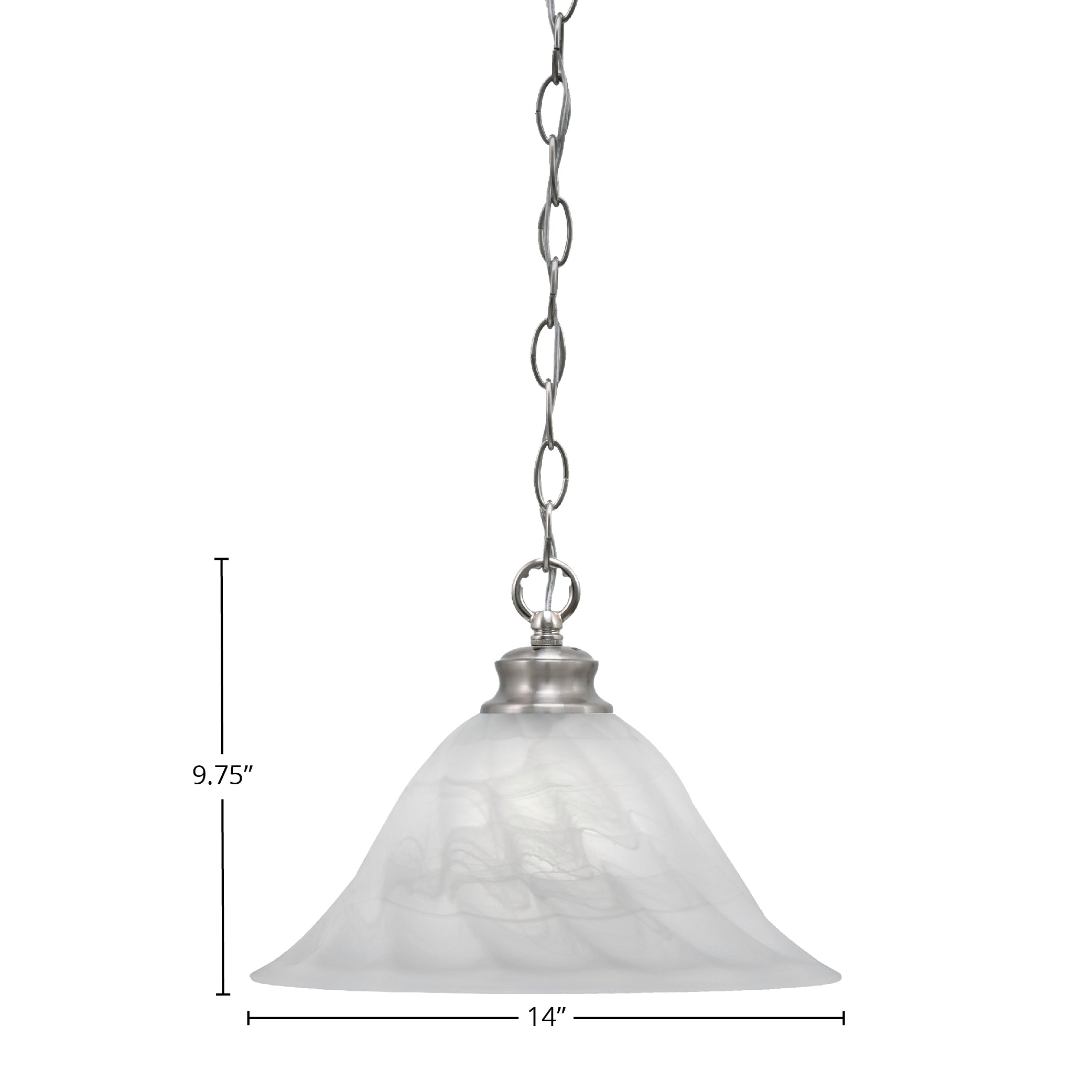 Chain One Light Pendant in Brushed Nickel with 14" White Alabaster Swirl Shade