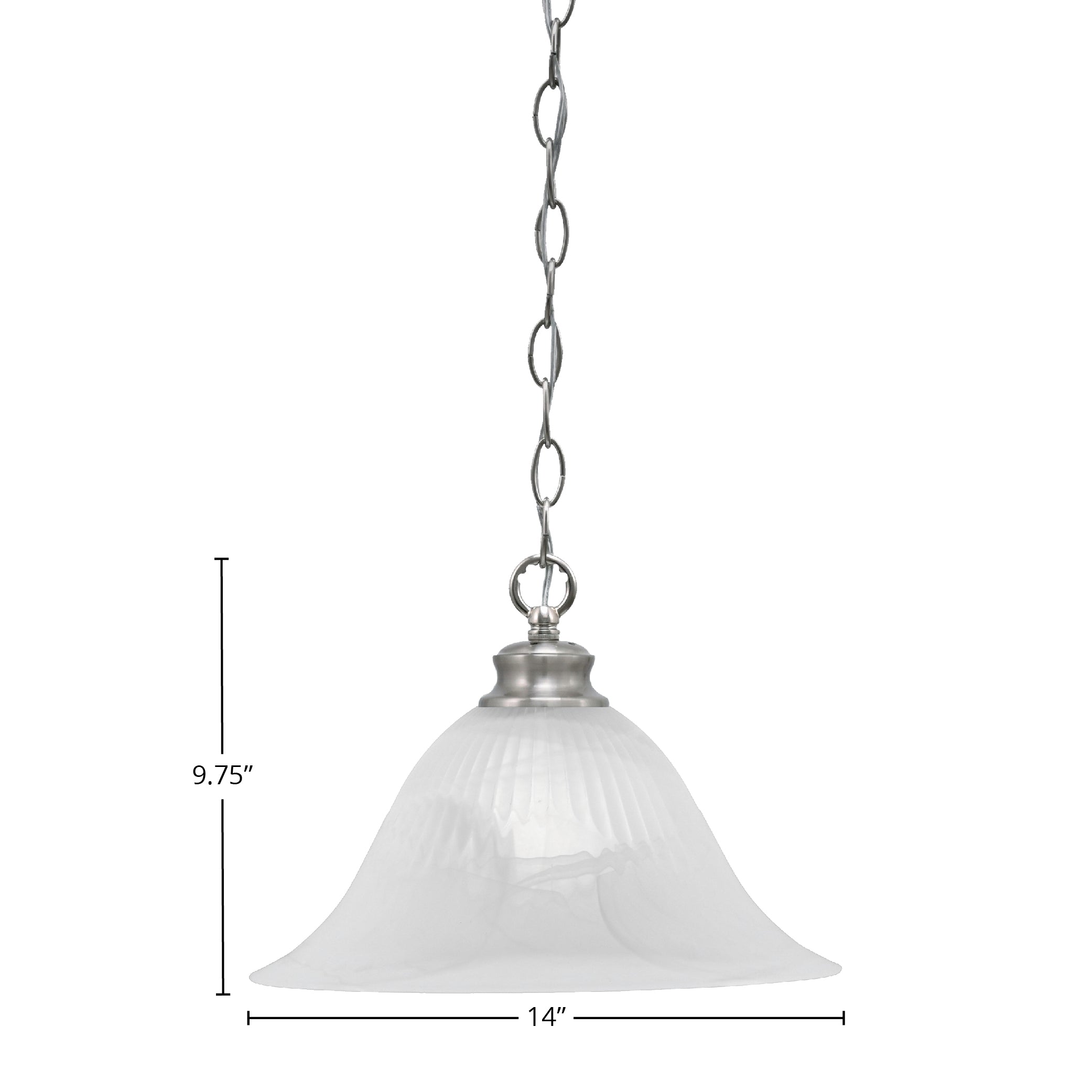 Chain One Light Pendant in Brushed Nickel with 14" White Alabaster Swirl Shade