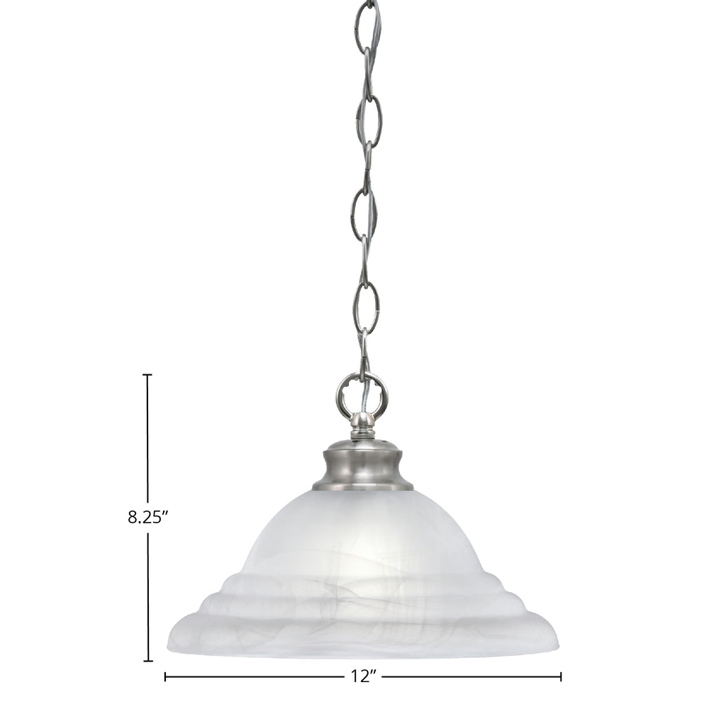 Chain One Light Pendant in Brushed Nickel with 12" White Alabaster Swirl Shade