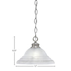 Chain One Light Pendant in Brushed Nickel with 12" White Alabaster Swirl Shade