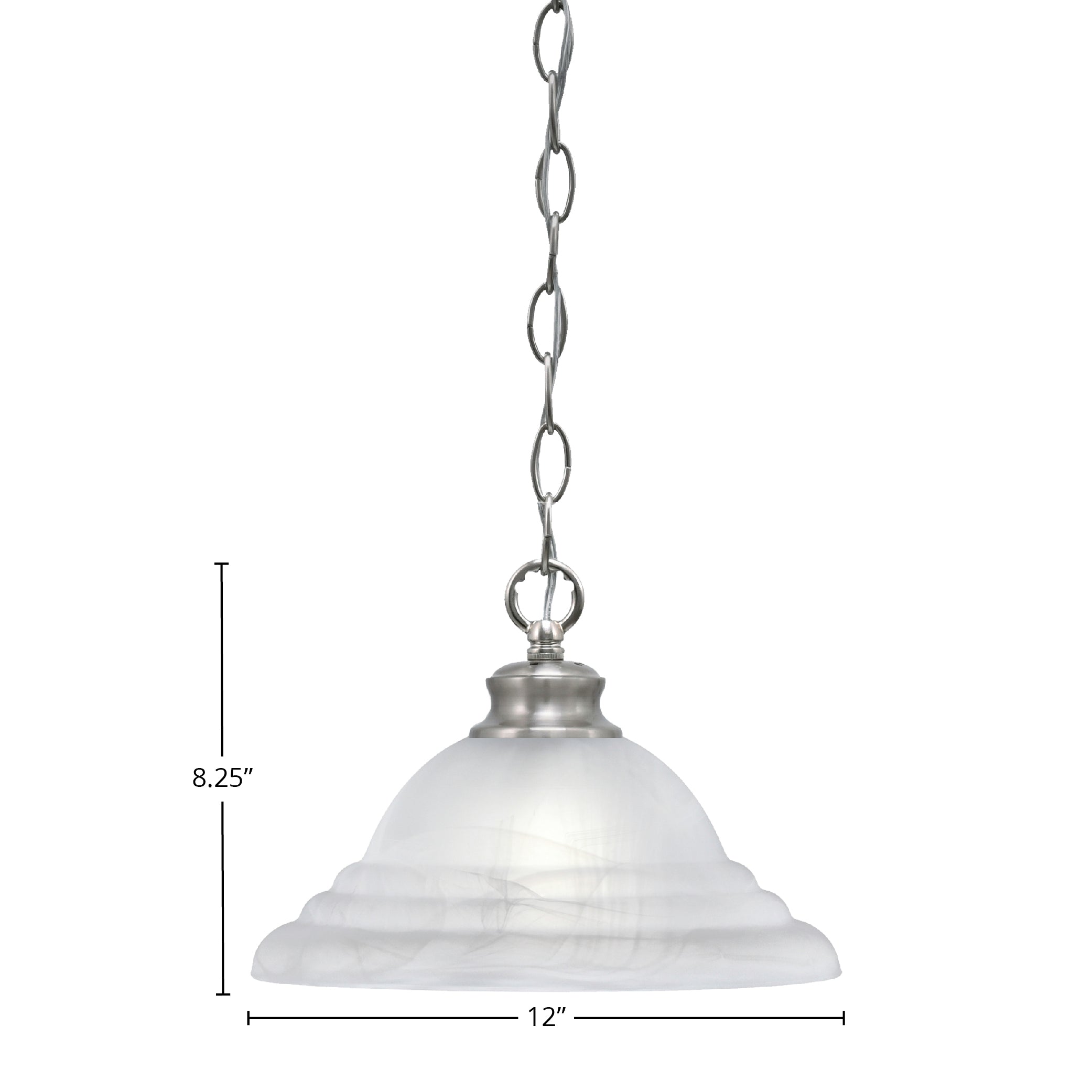 Chain One Light Pendant in Brushed Nickel with 12" White Alabaster Swirl Shade