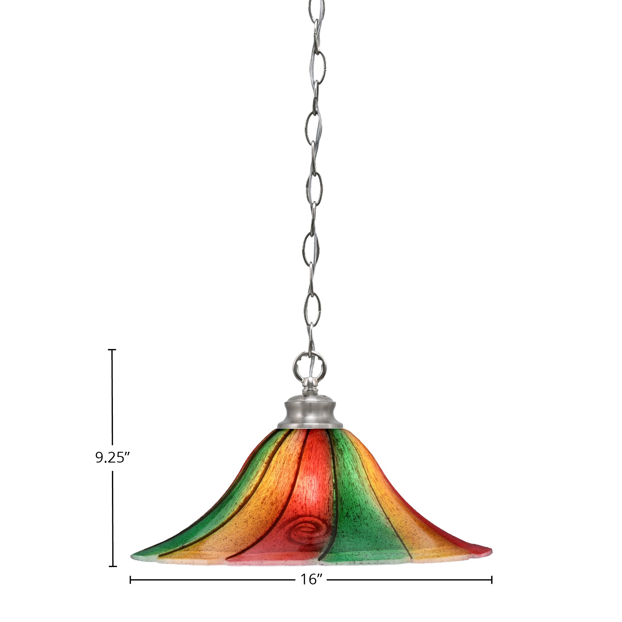 Chain One Light Pendant in Brushed Nickel with 16" Mardi Gras Shade