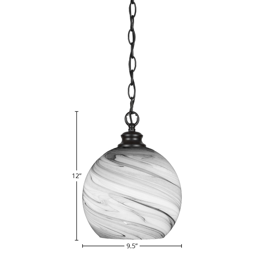 Kimbro One Light Pendant in Matte Black with 9.5" Onyx Swirl Shade