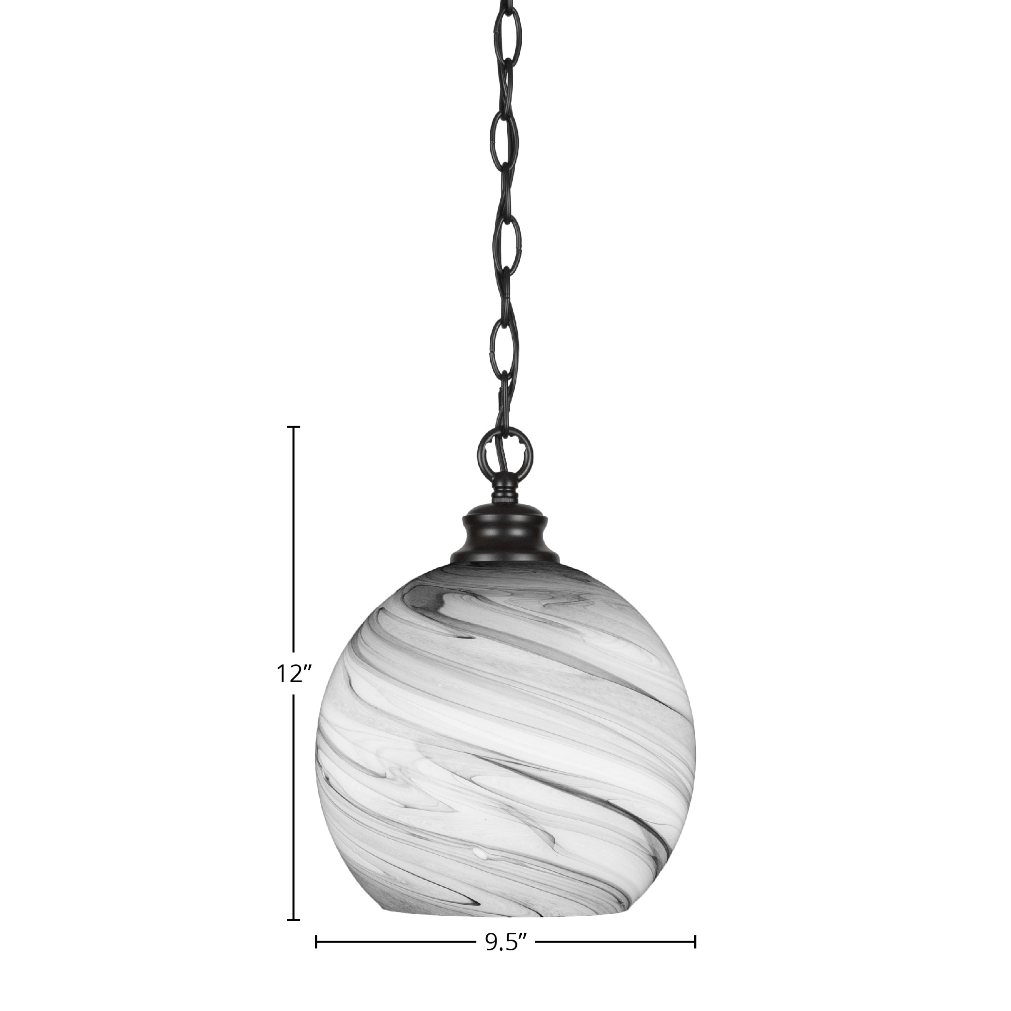 Kimbro One Light Pendant in Matte Black with 9.5" Onyx Swirl Shade