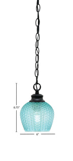 Zola One Light Pendant in Matte Black with 6" Turquoise Textured Shade