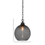 Malena One Light Pendant in Matte Black with 10" Smoke Ribbed Shade
