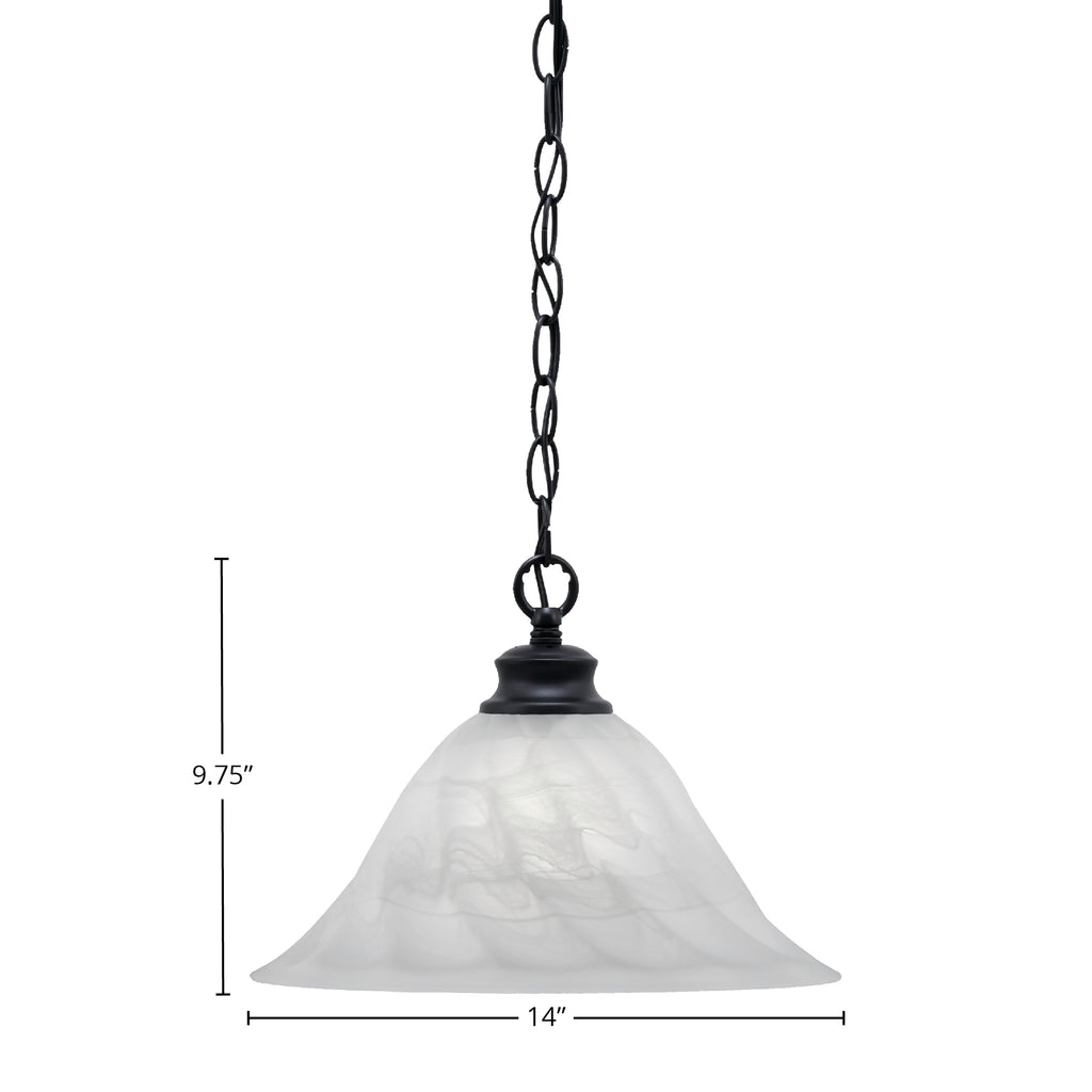 Chain One Light Pendant in Matte Black with 14" White Alabaster Swirl Shade