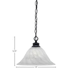 Chain One Light Pendant in Matte Black with 14" White Alabaster Swirl Shade