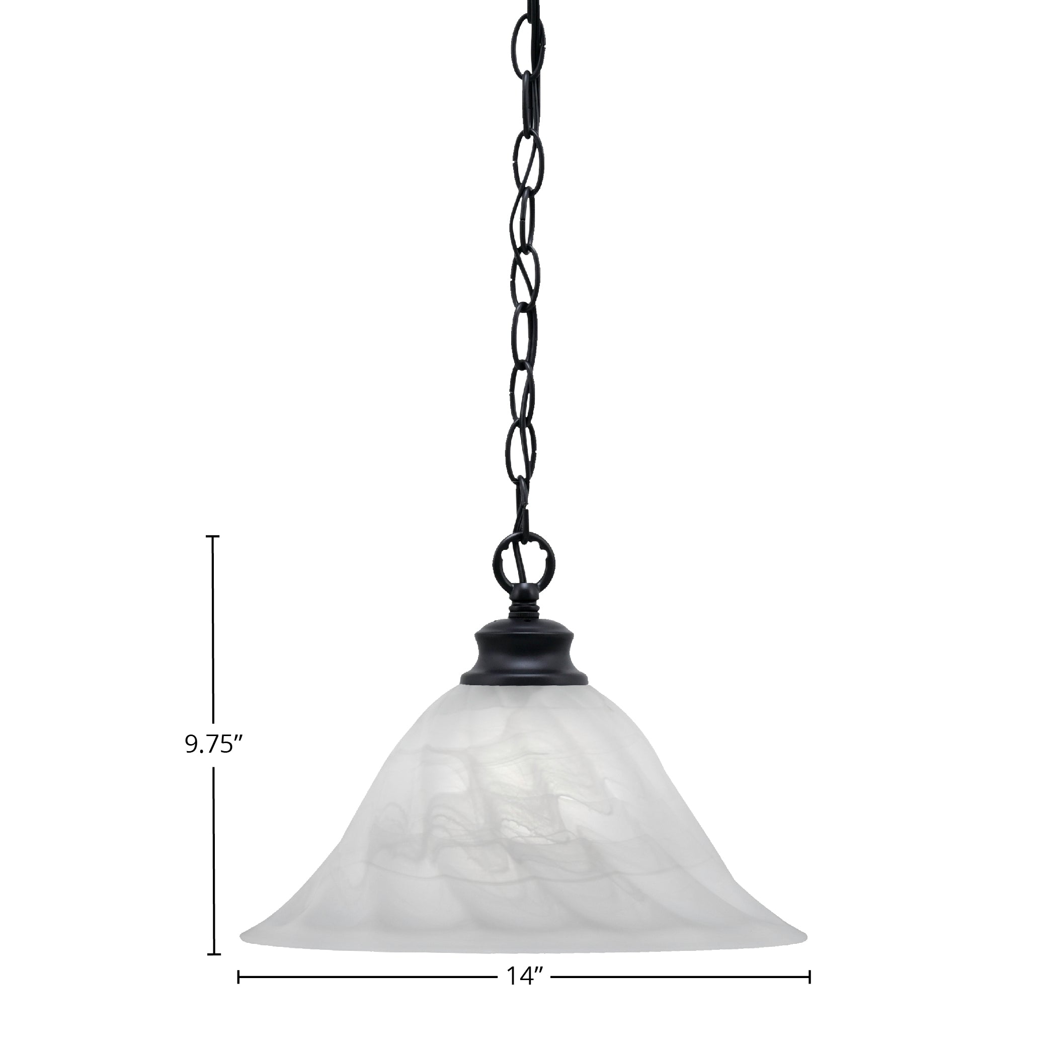 Chain One Light Pendant in Matte Black with 14" White Alabaster Swirl Shade