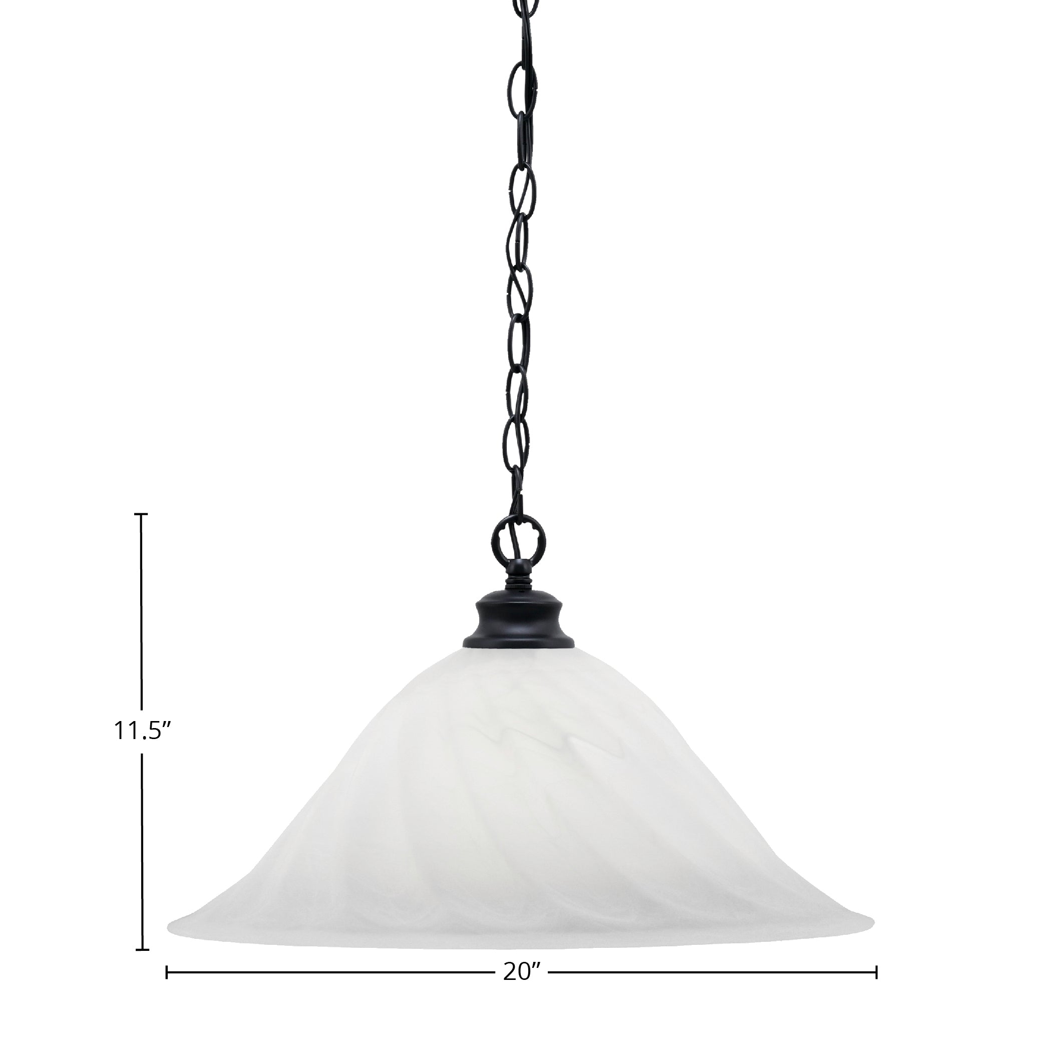Chain One Light Pendant in Matte Black with 20" White Alabaster Swirl Shade