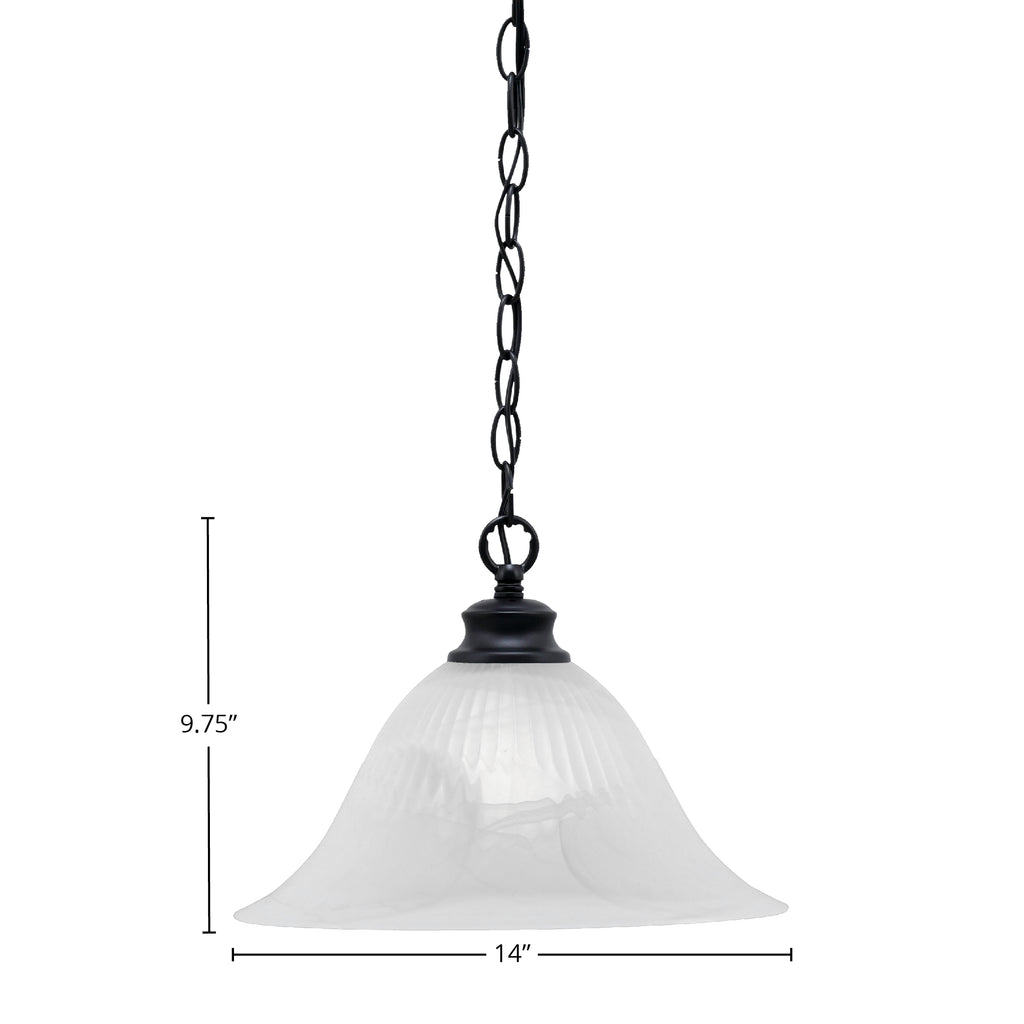Chain One Light Pendant in Matte Black with 14" White Alabaster Swirl Shade