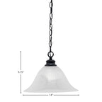 Chain One Light Pendant in Matte Black with 14" White Alabaster Swirl Shade