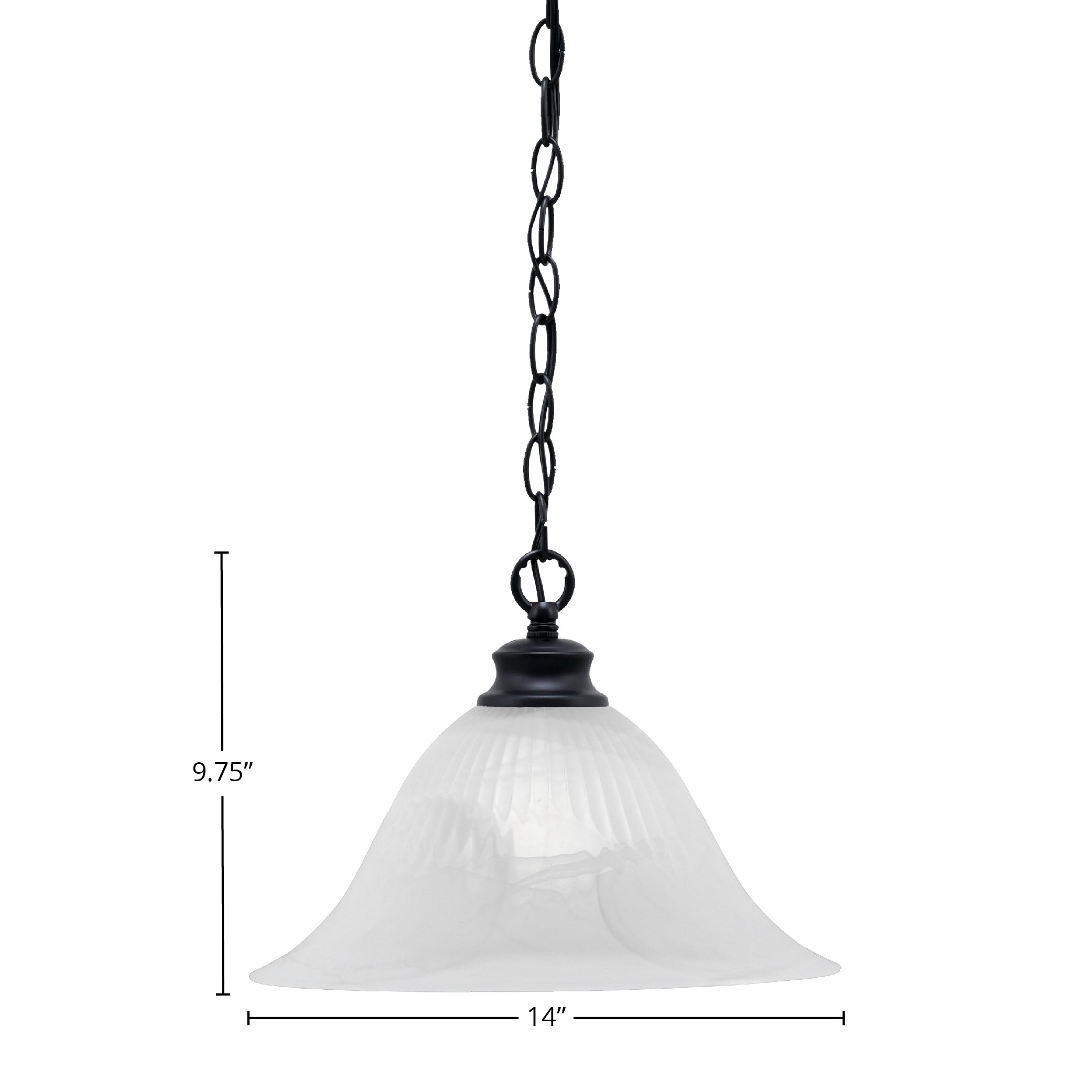 Chain One Light Pendant in Matte Black with 14" White Alabaster Swirl Shade