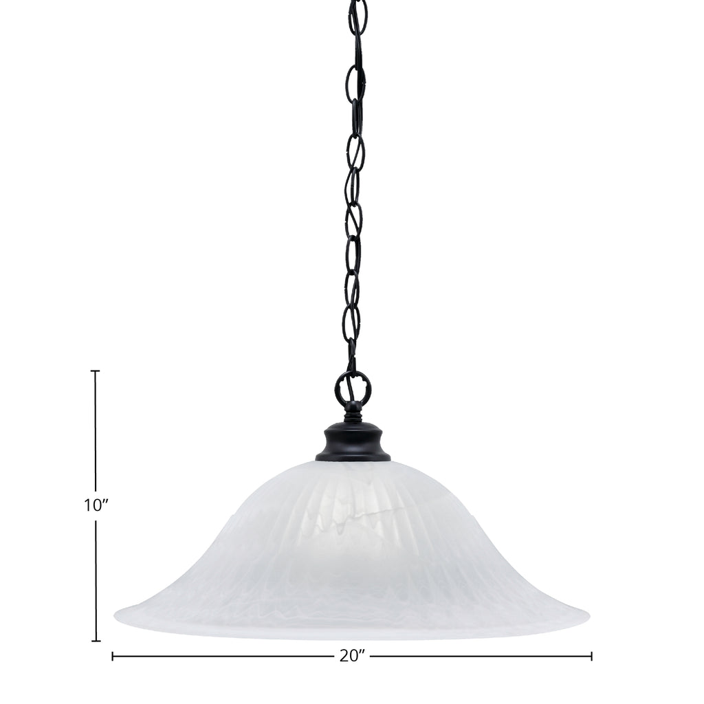 Chain One Light Pendant in Matte Black with 20" White Alabaster Swirl Shade