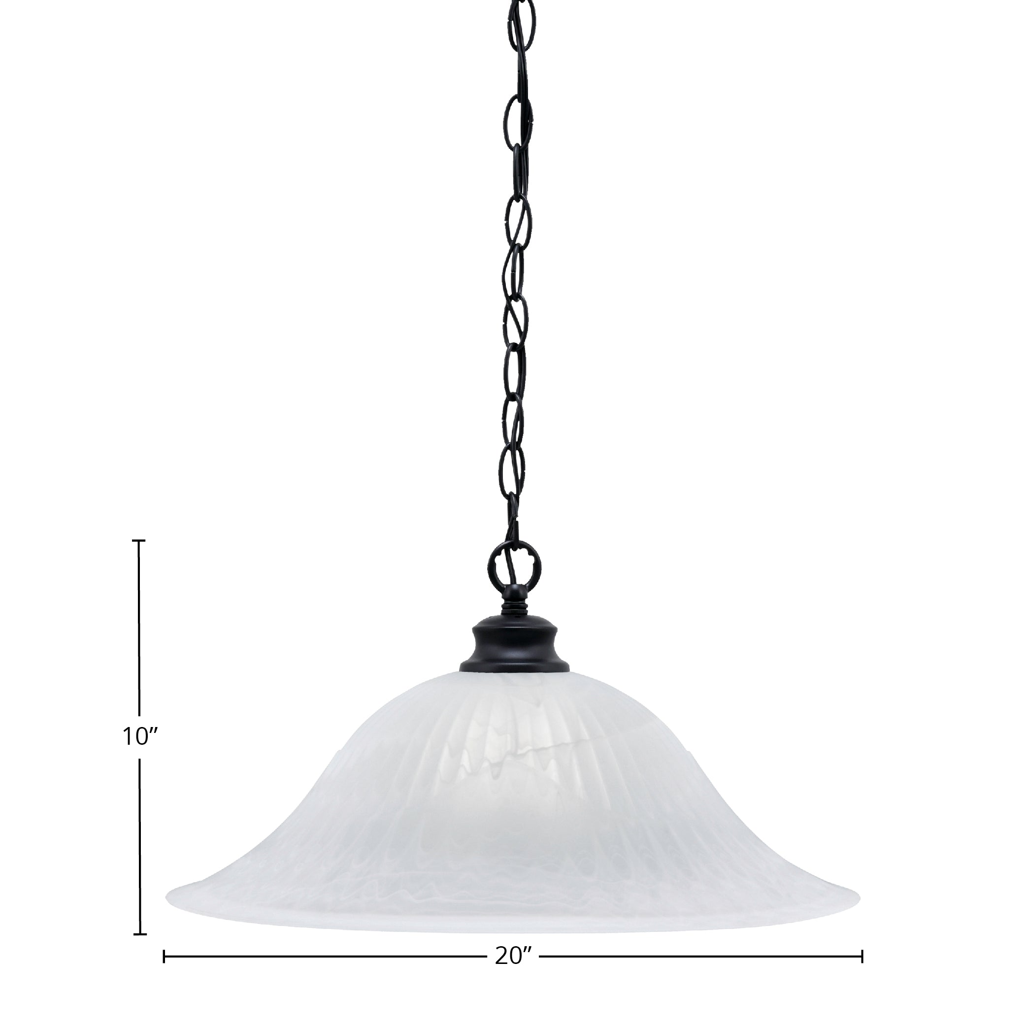 Chain One Light Pendant in Matte Black with 20" White Alabaster Swirl Shade