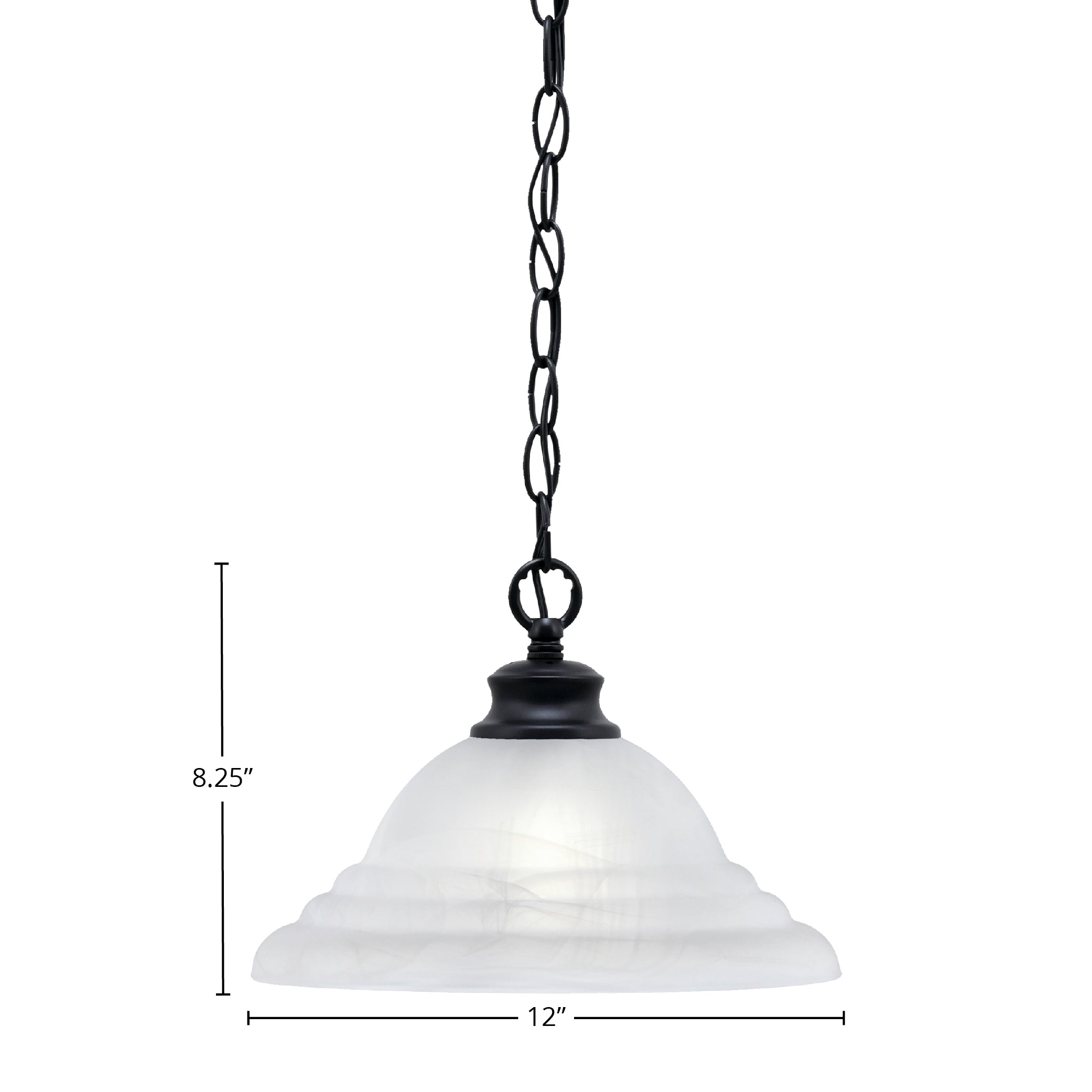 Chain One Light Pendant in Matte Black with 12" White Alabaster Swirl Shade