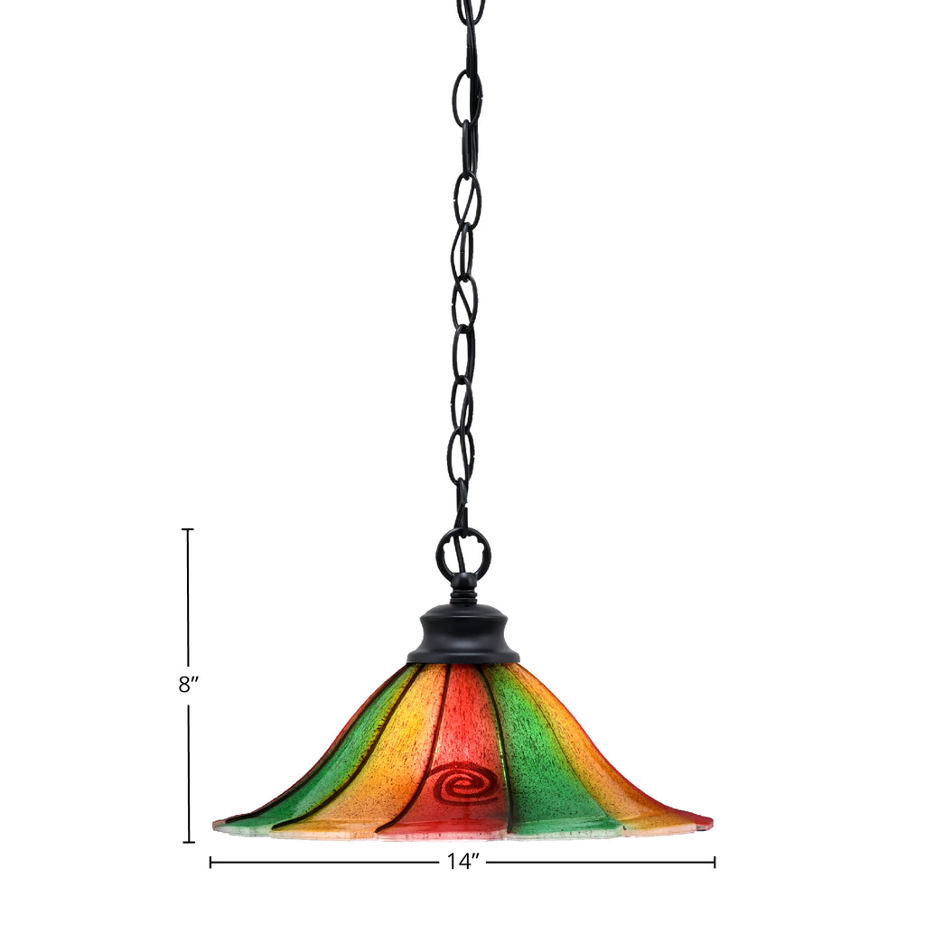 Chain One Light Pendant in Matte Black with 14" Mardi Gras Shade
