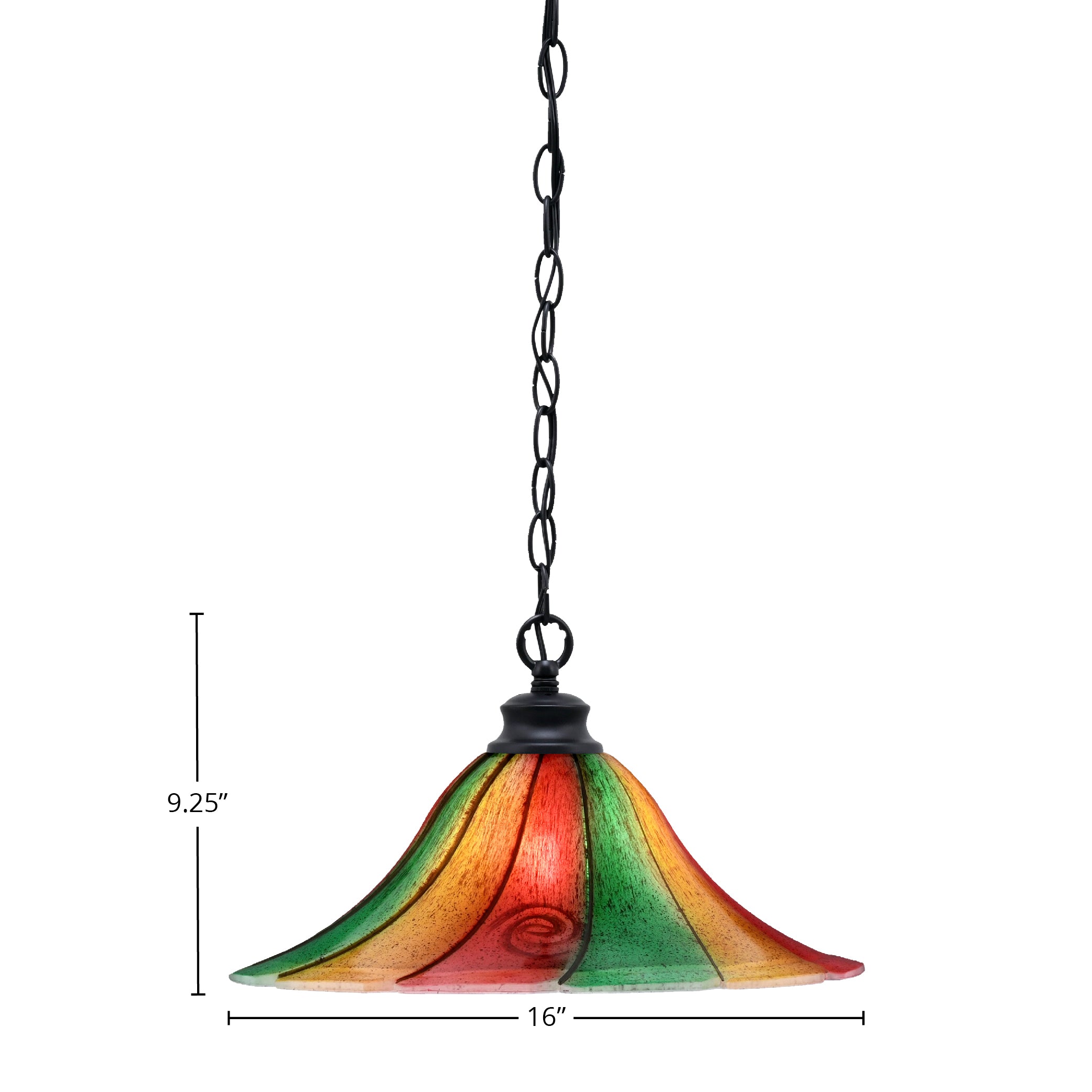 Chain One Light Pendant in Matte Black with 16" Mardi Gras Shade
