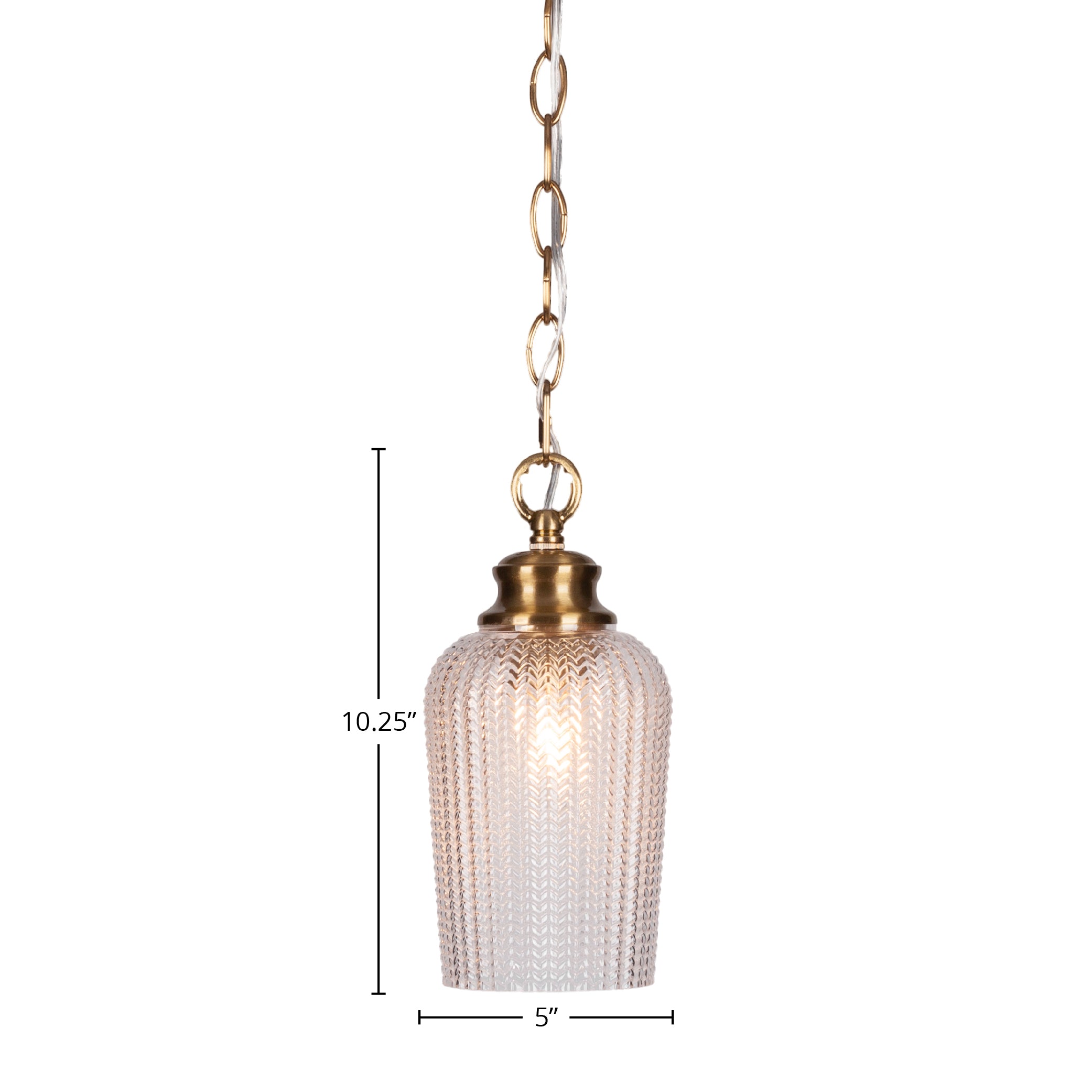 Cordova One Light Pendant in New Age Brass with 5" Clear Textured Shade