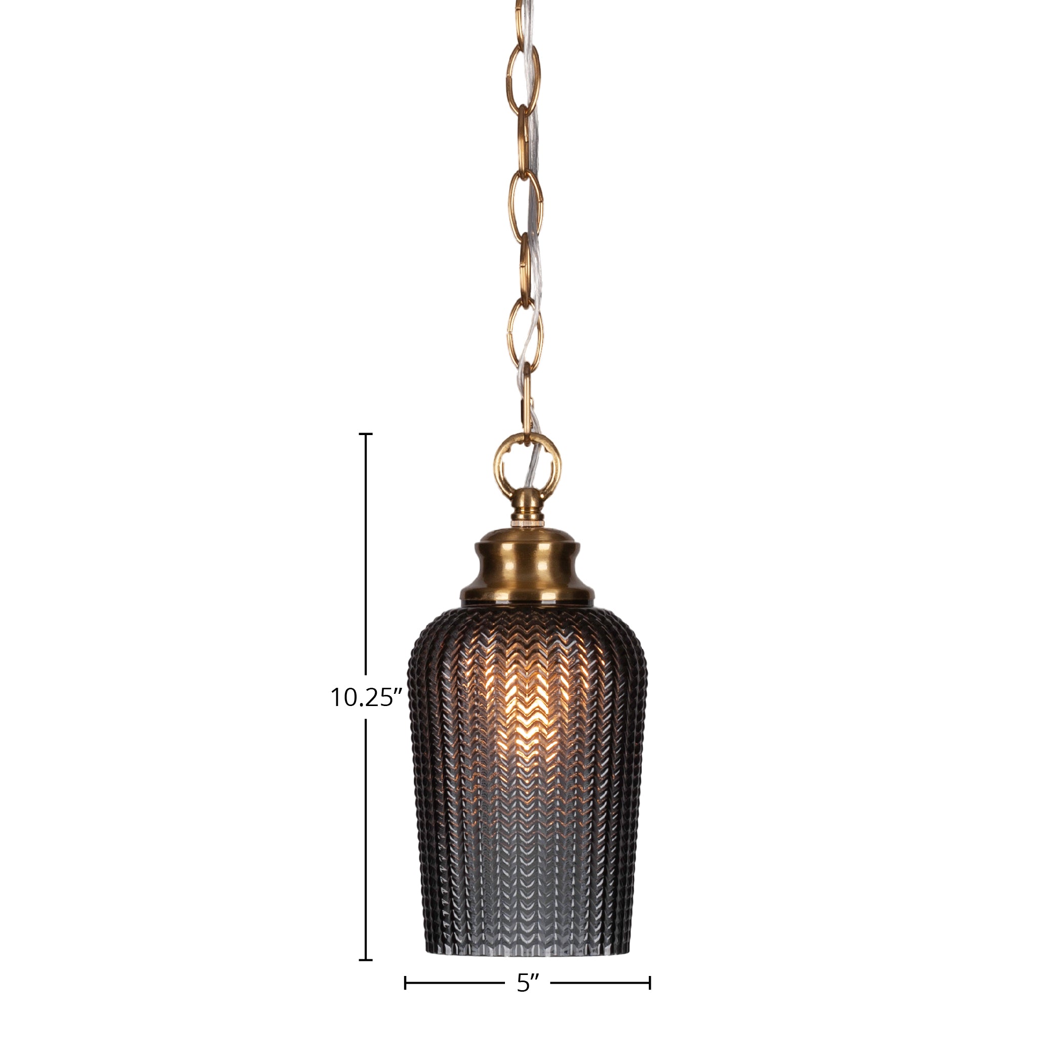 Cordova One Light Pendant in New Age Brass with 5" Smoke Textured Shade