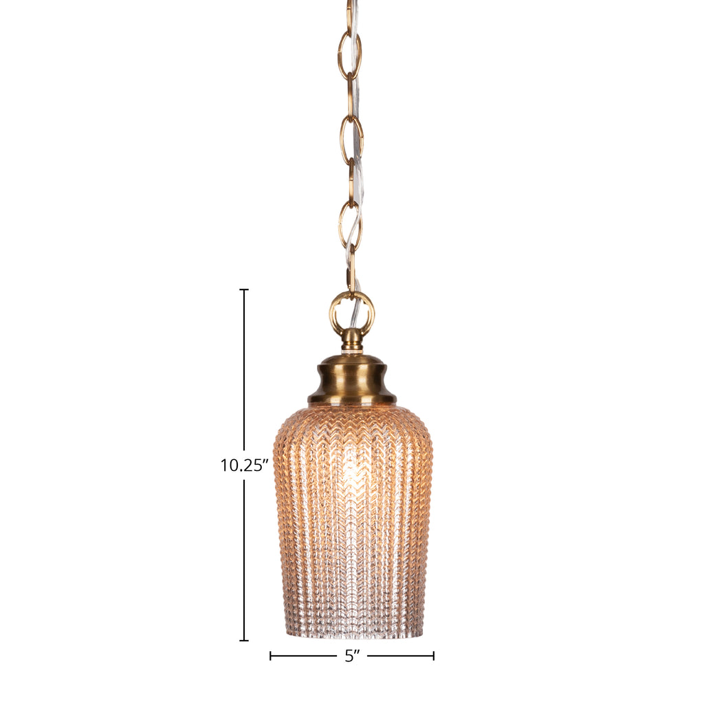 Cordova One Light Pendant in New Age Brass with 5" Silver Textured Shade