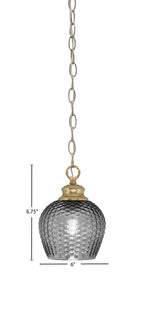 Zola One Light Pendant in New Age Brass with 6" Smoke Textured Shade