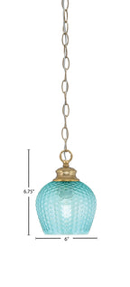 Zola One Light Pendant in New Age Brass with 6" Turquoise Textured Shade