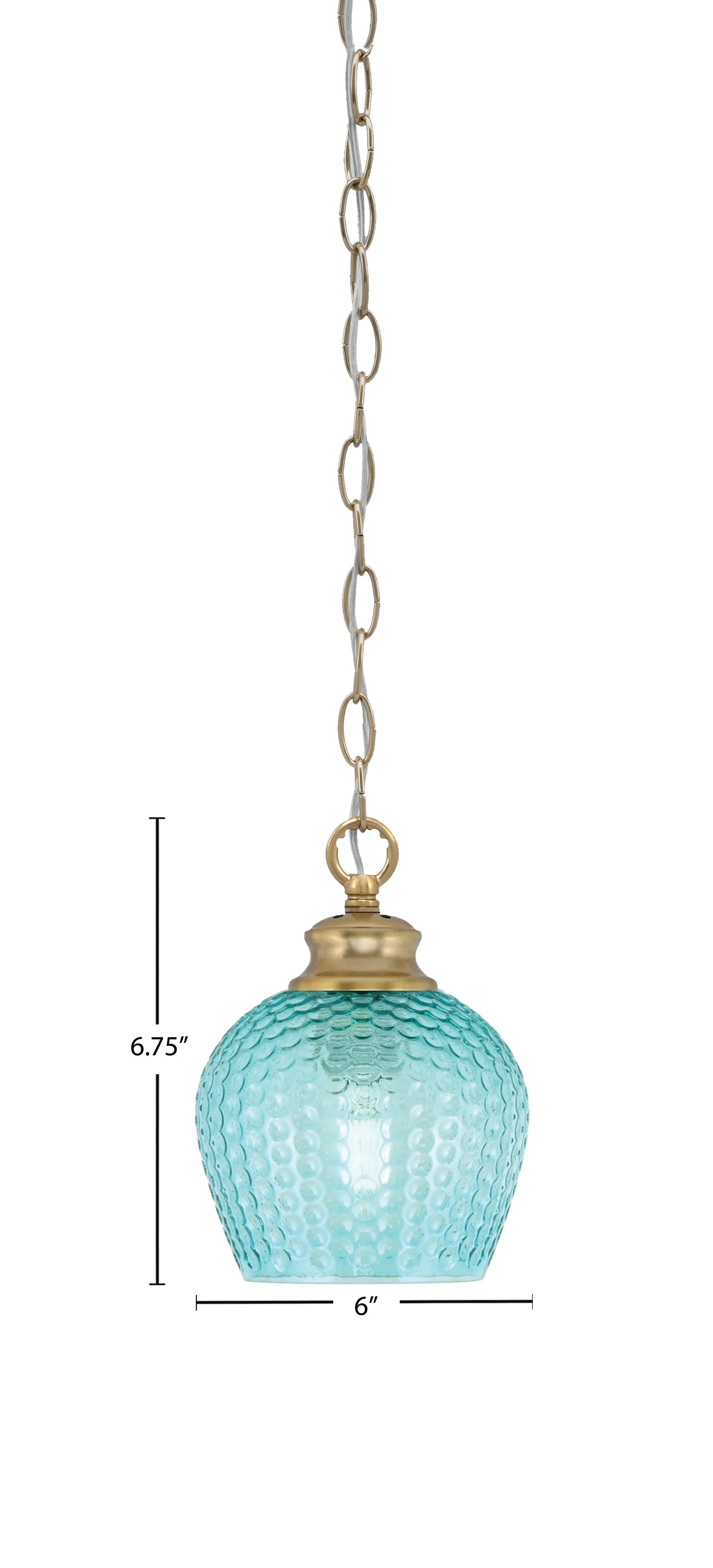 Zola One Light Pendant in New Age Brass with 6" Turquoise Textured Shade
