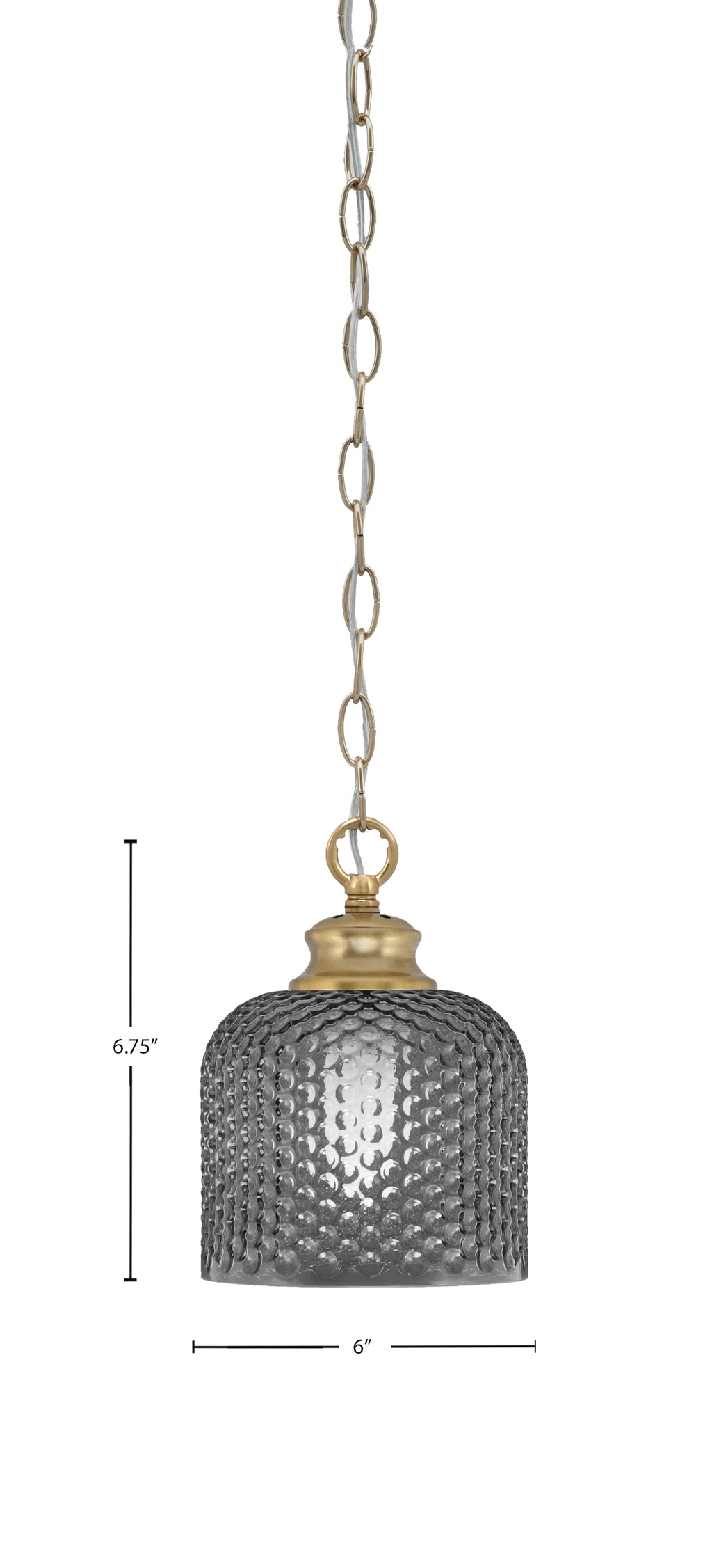Zola One Light Pendant in New Age Brass with 6" Smoke Textured Shade