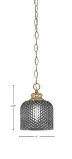 Zola One Light Pendant in New Age Brass with 6" Smoke Textured Shade