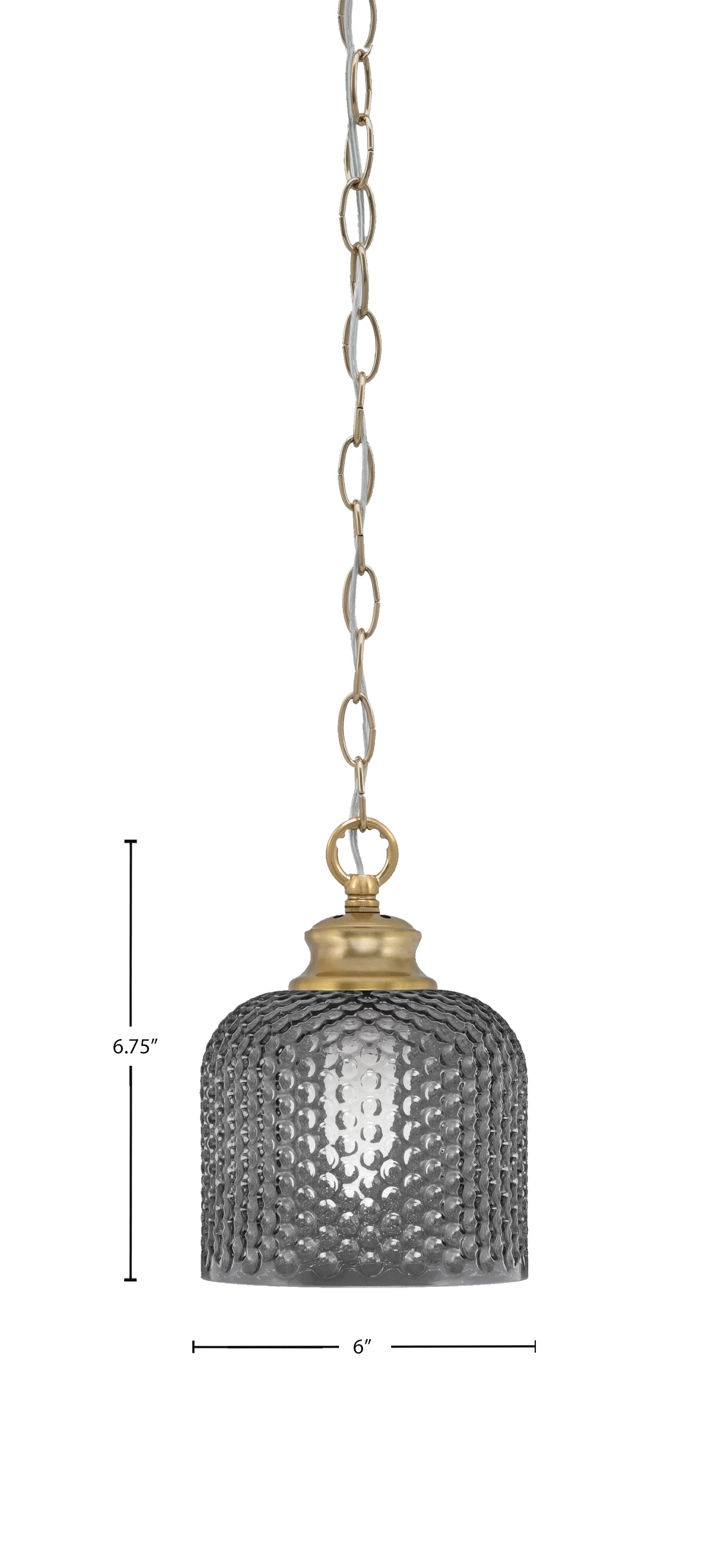 Zola One Light Pendant in New Age Brass with 6" Smoke Textured Shade