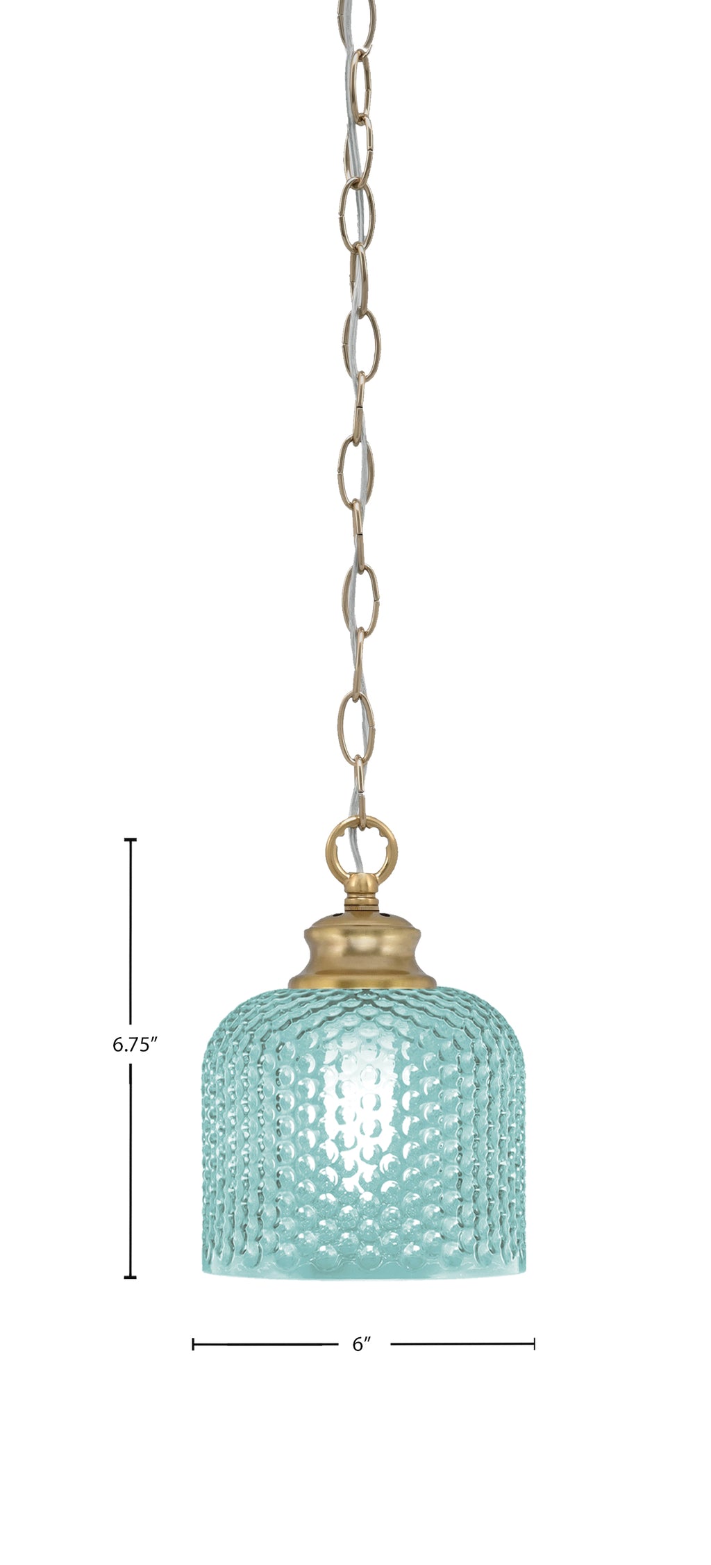 Zola One Light Pendant in New Age Brass with 6" Turquoise Textured Shade