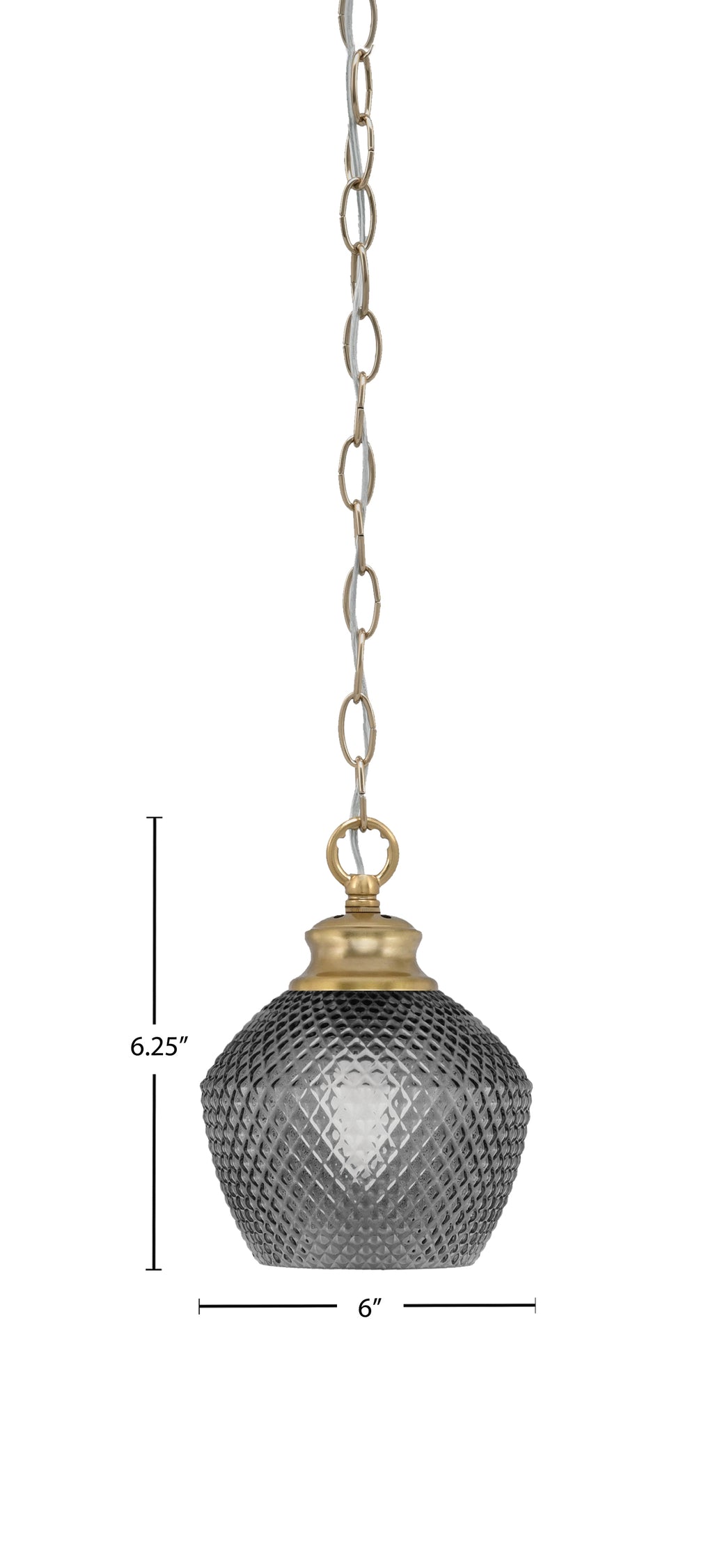 Zola One Light Pendant in New Age Brass with 6" Smoke Textured Shade