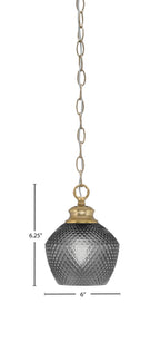 Zola One Light Pendant in New Age Brass with 6" Smoke Textured Shade