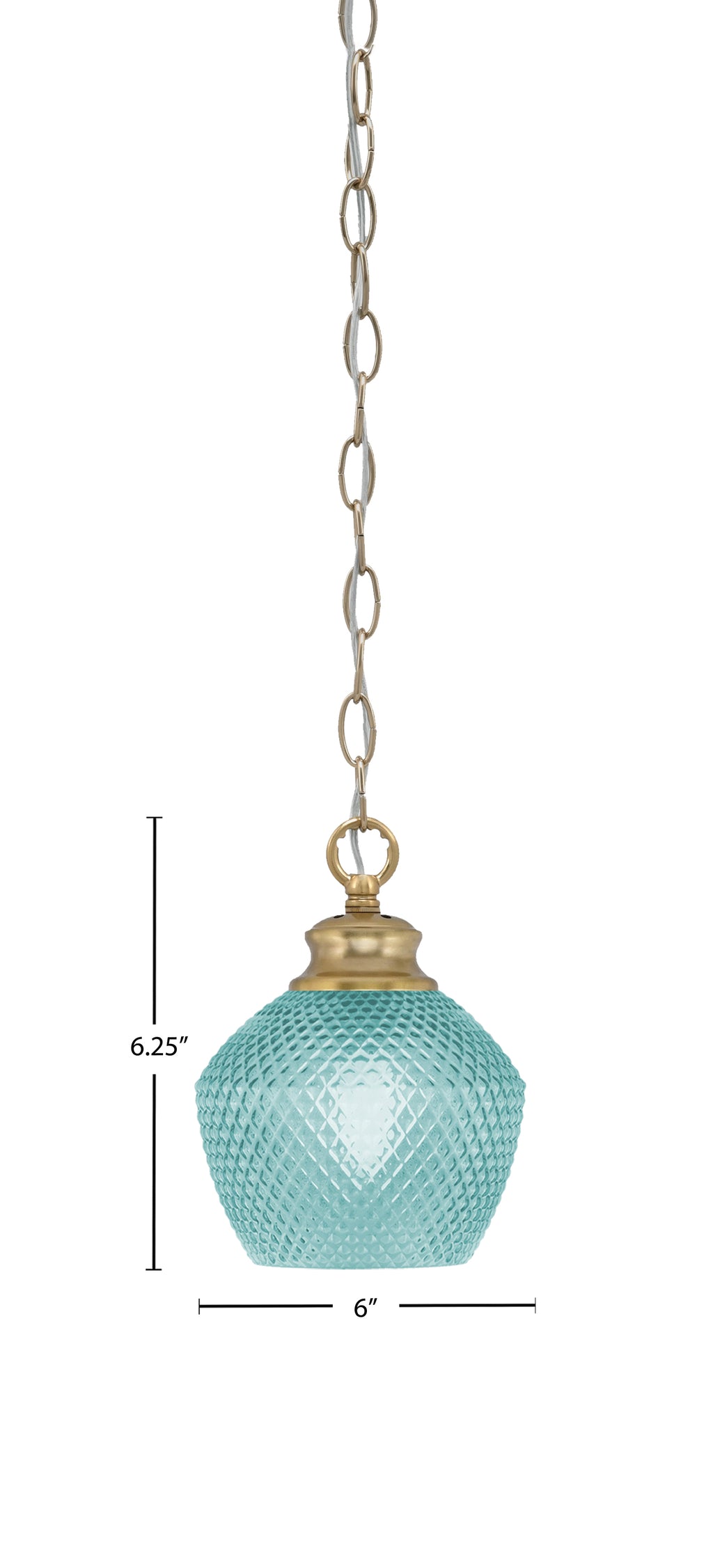 Zola One Light Pendant in New Age Brass with 6" Turquoise Textured Shade