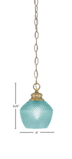 Zola One Light Pendant in New Age Brass with 6" Turquoise Textured Shade
