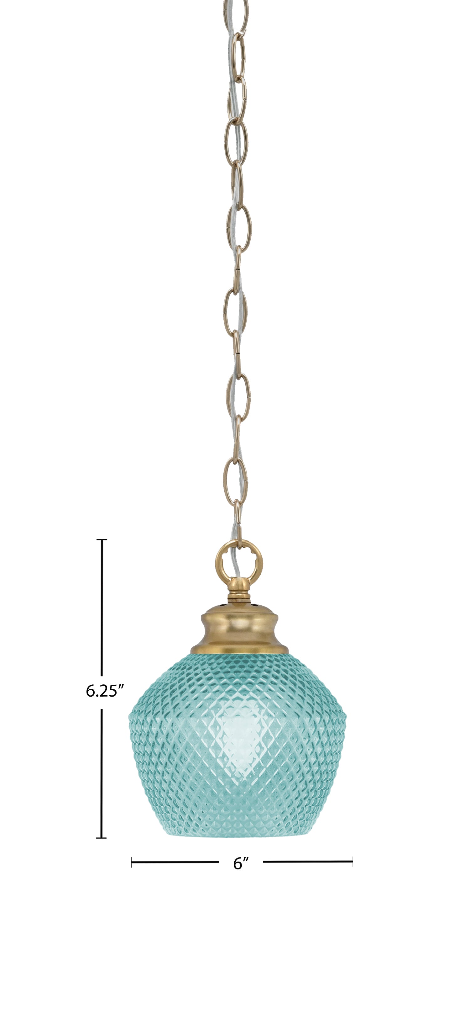 Zola One Light Pendant in New Age Brass with 6" Turquoise Textured Shade