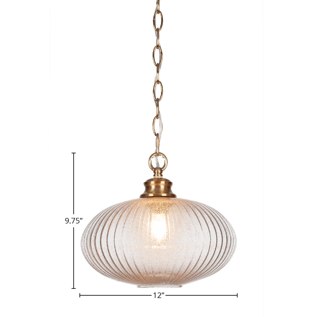 Carina One Light Pendant in New Age Brass with 12" Micro Bubble Ribbed Shade