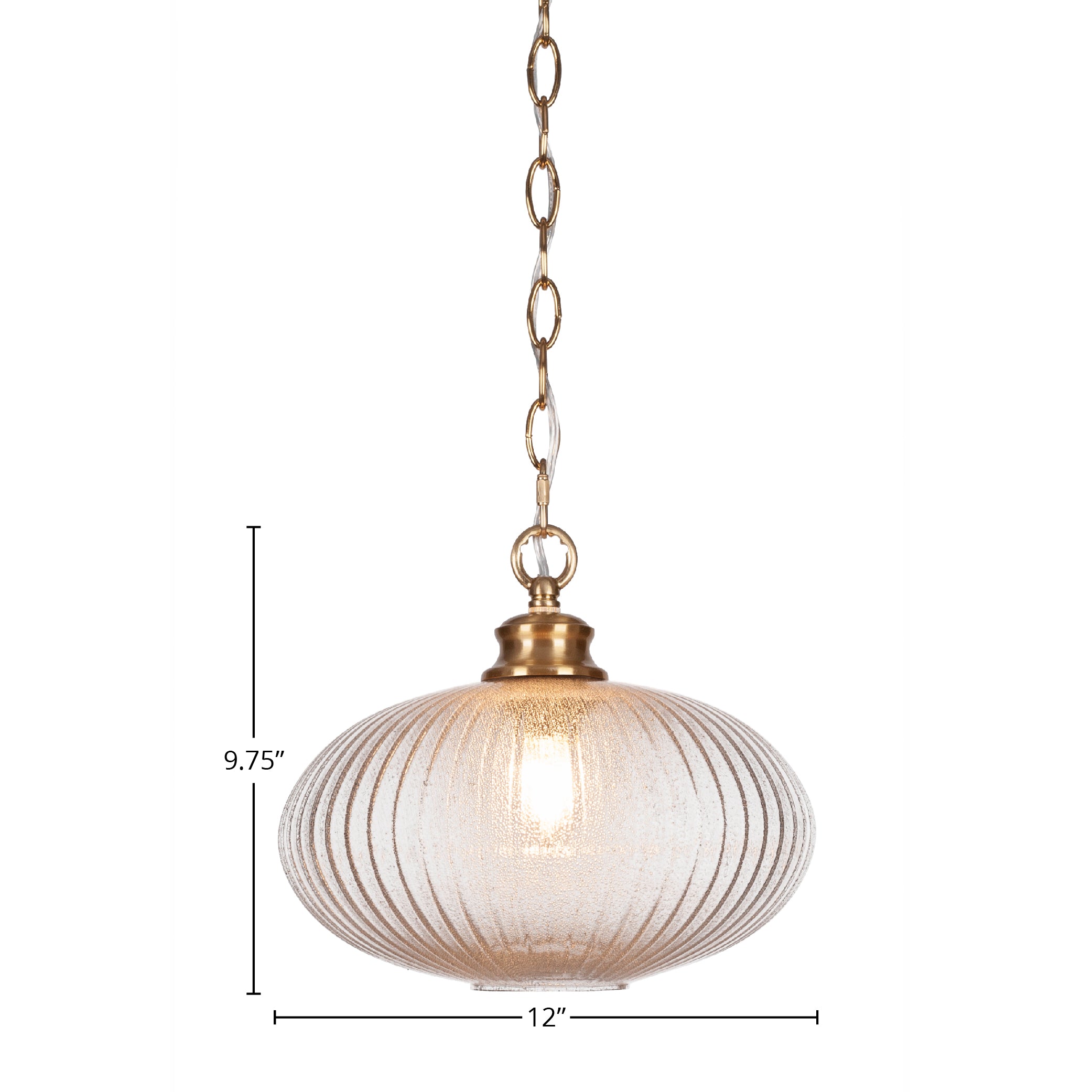 Carina One Light Pendant in New Age Brass with 12" Micro Bubble Ribbed Shade