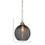 Malena One Light Pendant in New Age Brass with 10" Smoke Ribbed Shade