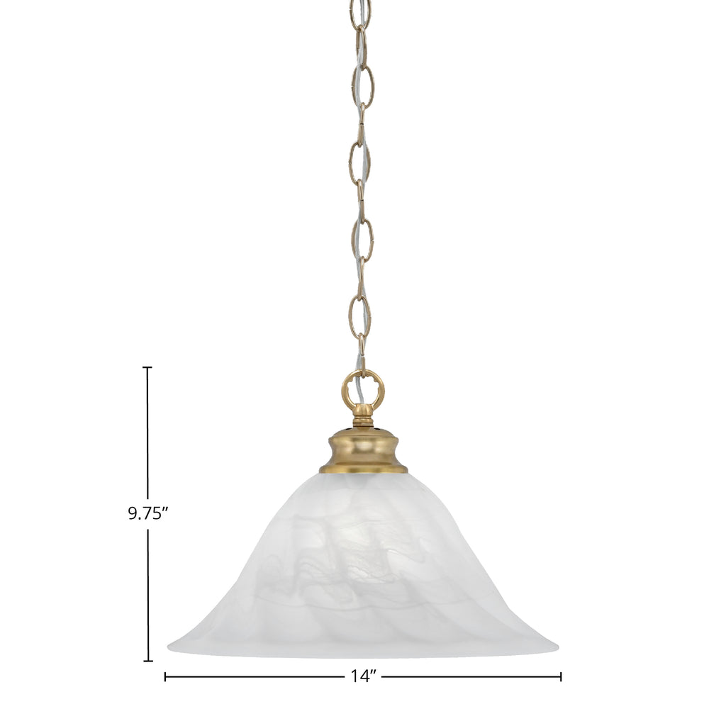 Chain One Light Pendant in New Age Brass with 14" White Alabaster Swirl Shade